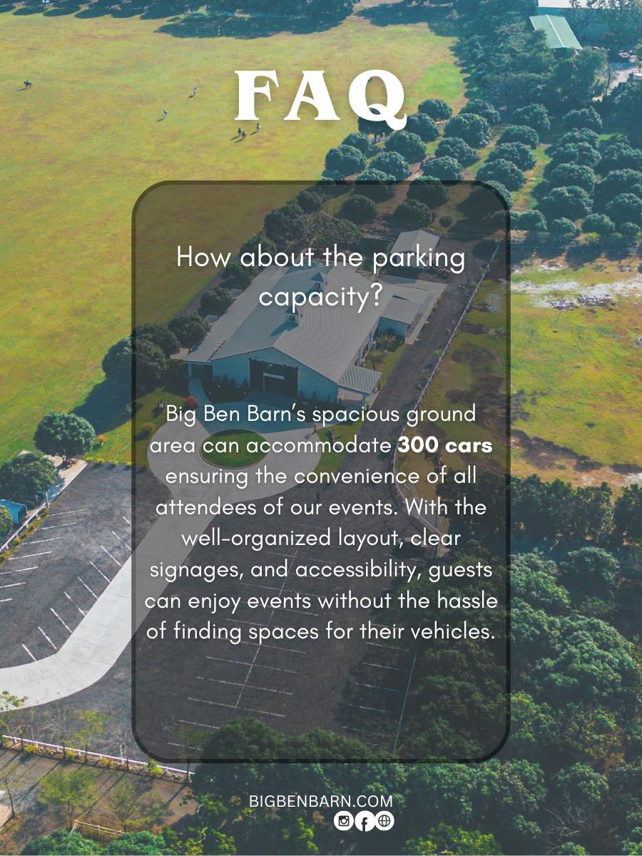 Aerial view of Big Ben Barn showing the spacious parking area that can accommodate 300 cars